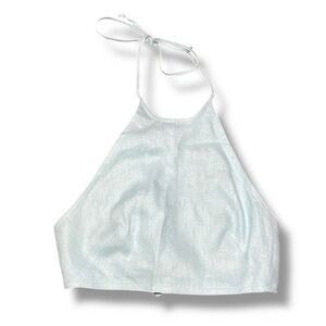Matthew Bruch Blue Tie Halter Crop Top Sz‎ Extra Small